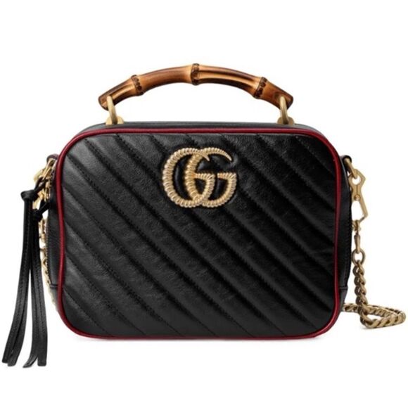 GUCCI Small GG Marmont Bamboo Top Handle Shoulder Bag Black - Picture 1 of 5